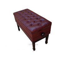 CPS Imports Adjustable Duet Size Genuine Leather Artist Concert Piano Bench Stool in Mahogany Satin with Music Storage