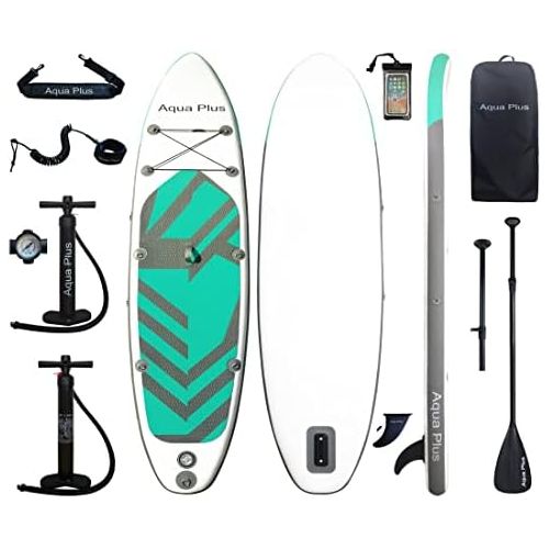  Aqua Plus 11ftx33inx6in Inflatable SUP for All Skill Levels Stand Up Paddle Board, Adjustable Paddle,Double Action Pump,ISUP Travel Backpack, Leash,Shoulder Strap,Youth & Adult Inf