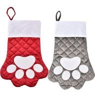 通用 2Pack Red Grey Quilted Pet Dog Cat Paw Christmas Stockings, Quilted Velvet Hanging Stockings Personalized Fireplace Hanging Socks Holiday Stockings(Red & Grey)