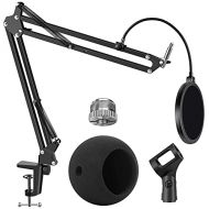 InnoGear Adjustable Mic Stand for Blue Snowball and Blue Snowball iCE Suspension Boom Scissor Arm Stand with Microphone Windscreen and Dual Layered Mic Pop Filter, Max Load 1.5 KG