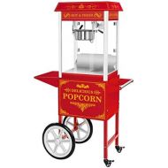 Royal Catering RCPW-16.3 Popcornmaschine Popcornmaker mit Wagen (1600 W, 5 kg/h 16 L/h, Topfbeschichtung Teflon) Retro Rot