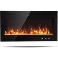 Tangkula 40 inches Electric Fireplace Insert with Thermostat, in-Wall Recessed and Wall Mounted 1500 W Faux Fireplace, Touch Screen Control, 9 Flamer Color, Temperature Control & T