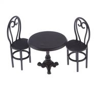 DYNWAVE 3PCS 1/12 Metal Coffee/Tea Table & Chairs Miniatures for 1:12 Scale Dollhouse Furniture Decorations Accessories, Black