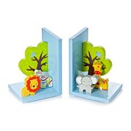 [아마존베스트]Mousehouse 3D Safari Themed Wooden Childrens Animal Bookends for Boys or Girls Nursery or Bedroom