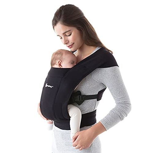 에르고베이비 Ergobaby Embrace Cozy Newborn Baby Wrap Carrier (7-25 Pounds), Premium Cotton, Pure Black