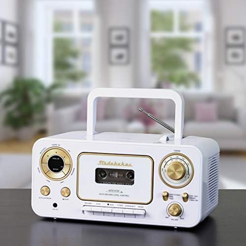  [아마존베스트]Studebaker SB2135WG Portable Stereo CD Player with AM/FM Radio and Cassette Player/Recorder in White and Gold