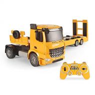 DFERGX RC Tow Truck Detachable Flatbed Semi Trailer Large Car Flatbed Trailer Truck Engineering Tractor Remote Control Trailer Truck Electronics Hobby Toy with Sound and Lights