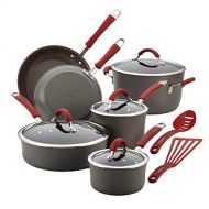 Rachael Ray 87630 Cucina Hard Anodized Nonstick Cookware Pots and Pans Set, 12 Piece, Gray with Red Handles: Kitchen & Dining