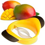 Relaxdays Mangoschneider, Mango teilen & entkernen, rutschfester Griff, Edelstahl-Klinge, Mango Slicer, schwarz-gelb