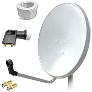 [아마존베스트]-Service-Informationen 80cm HD Digital Satellite Receiver Antenna White Twin LNB 10M CABLE 23D 4K