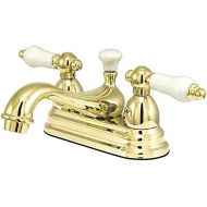 Kingston Brass KS3602PL Restoration 4-Inch Centerset Lavatory Faucet with Porcelain Lever Handle, Polished Brass