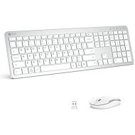 [아마존베스트]iClever GK08 Wireless Keyboard and Mouse - Rechargeable Wireless Keyboard Ergonomic Full Size Design with Number Pad, 2.4G Stable Connection Slim White Keyboard and Mouse for Windo