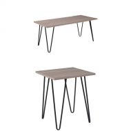 Flash Furniture Oak Park Collection 3 Piece Coffee and End Table Set in Driftwood Wood Grain Finish and Black Metal Legs
