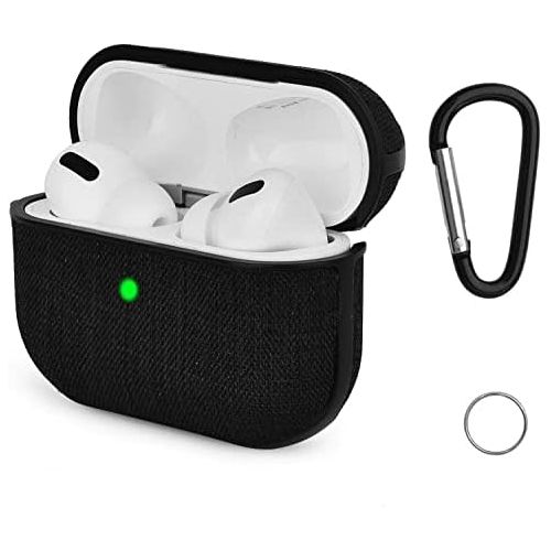  [아마존베스트]V-Moro Cloth with Polycarbonate Airpods Pro Case, Compatible with Apple AirPods Pro, Wireless Case (LED Visible on the Front) - Supports Wireless Charging, Extra Protection, Black