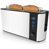 [아마존베스트]Arendo - 2 Slice Long Slot Toaster - Defrost Function - 1000W - Double Wall Housing - Integrated Bread Roll Attachment - Browning Levels 1-6 - Display with Remaining Time Shown - W