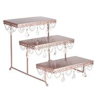 AMALFI DEECOR Amalfi Decor 3 Tier Dessert Cupcake Stand, Pastry Candy Cake Cookie Serving Platter for Wedding Event Birthday Party, Rectangular Metal Plate Tower Tray Holder with Crystals, Gold