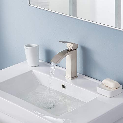  Friho Single Handle Waterfall Bathroom Vanity Sink Faucet with Extra Large Rectangular Spout, Brushed Nickel