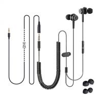 Avantree Long Cord Earbuds for TV & PC, 18ft / 5.5m Extension Cable Earphones with Mic & Extra Long Spring Coil Wire, Metal Stereo in-Ear Wired Bass Headphones for 3.5mm Audio Outp
