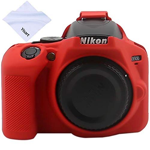  Yisau Nikon D3500 Camera Housing Case,Professional Silicion Rubber Camera Case Cover Detachable Protective for Nikon D3500 Digital SLR Camera+Microfiber Cleaning Cloth (Red)
