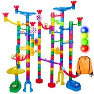 [아마존베스트]Meland Marble Run Sets for Kids - 142Pcs Marble Race Track Marble Maze Madness Game STEM Building Tower Toy for 4 5 6 + Year Old Boys Girls(113 Pcs + 25 Glass Marbles + 4 Led Lighted Marb