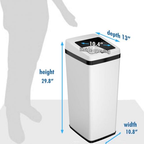  iTouchless 14 Gallon Sliding Lid Automatic Sensor Trash Can with Odor Filter System, 52 Liter White Steel Touchless Kitchen Garbage Bin
