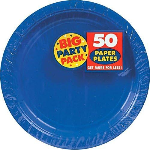  Amscan Bright Royal Blue Paper Plate Big Party Pack, 50 Ct