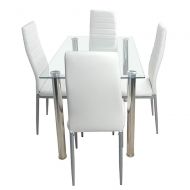 Tangkula ZOFFYAL 5 Pcs Dining Table Set PU Leather Steel Frame High Back Contemporary Home Furniture