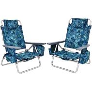 Giantex Beach Chair 2-Pack Sling Camping Chair, Patio Reclining Chairs with 5 Adjustable Position, Head Pillow, Storage Bag, Towel Bar, Cup Holders, Ice Pack Folding Lawn Chairs (2