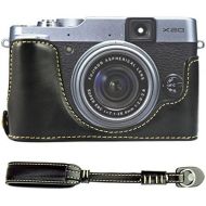 First2savvv XJPT-X20-D01 Black Leather Half Camera Case Bag Cover base for Fuji FujiFilm Finepix X20.X10 + black camera strap