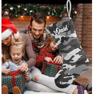 XOZOTY Personalized Gray Camouflage Christmas Stockings Customized Xmas Festive Gifts Home Fireplace Decor 17.52 x 7.87 Inch