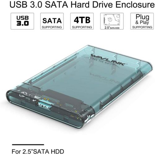  WAVLINK SATA to USB 3.0 External Hard Drive Enclosure,2.5 inch 5mm/7mm/9.5mm SATA I/II/III HDD SSD,Portable Clear Hard Disk Case,Support UASP & 4TB Drives,Tool-Free Design