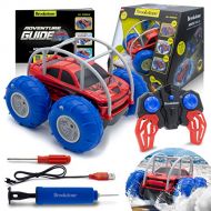 Brookstone Amphibious Remote Control Car for Kids (Red/Blue) ? Stunt Force All-Terrain High Speed Waterproof RC Car 4x4 AWD 2.4GHz w Rechargeable Battery for Boys/Girls