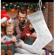 XOZOTY Personalized Gray White Snowflake Christmas Stockings Customized Xmas Festive Gifts Home Fireplace Decor 17.52 x 7.87 Inch