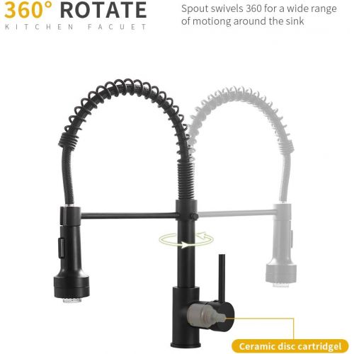  AIMADI Kitchen Faucet with Sprayer, Modern Single Handle Pull Down Sprayer Spring Matte Black Kitchen Sink Faucet with LED Light
