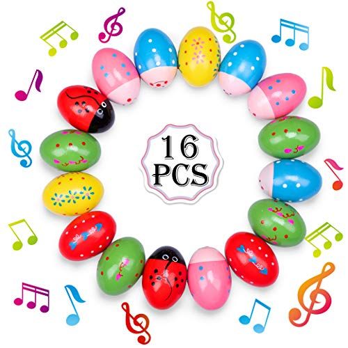  [아마존베스트]Geefuun 16 PCS Easter Wooden Eggs Shakers Musical Instruments Decorations Percussion Maracas Craft for Kids/Toddlers Hunt Game Gifts Basket Christmas Stocking Stuffers Fillers Deco