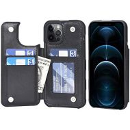 [아마존베스트]Arae Compatible with iPhone 12 Pro max Case - Wallet Case with PU Leather Card Pockets Back Flip Cover for iPhone 12 Pro Max 6.7 inch - Black