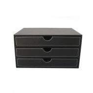 Bellesong Black Pu Leather 3 Drawer File Cabinet with Wood Structure Office Supply Desk Storage Box