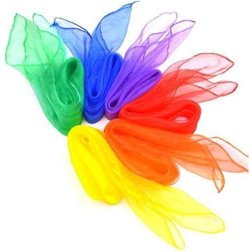  [아마존베스트]Jmkcoz 24pcs Square Juggling Silk Dance Scarves Magic Tricks Performance Props Accessories Movement Scarves 24 by 24 Inches 6 Colors