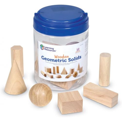  [아마존베스트]Learning Resources Geometric Solids, Wooden Shapes, Set of 12 Geometric Shapes, Ages 6+, Multi-color