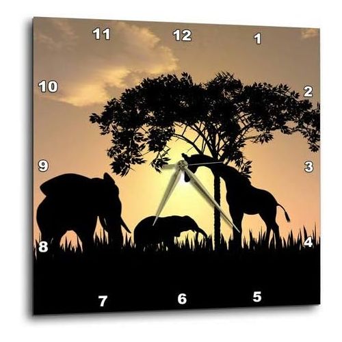  3dRose dpp_48979_3 African Safari Silhouette Wall Clock, 15 by 15-Inch