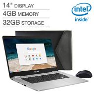 2019 ASUS Chromebook C423NA 14 FHD 1080P Display with Intel Dual Core Celeron Processor, 4GB RAM, 32GB eMMC Storage, Bonus Mouse and Sleeve Included,Silver Color (Sliver)