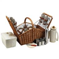 Picnic at Ascot Huntsman English-Style Willow Picnic Basket with Service for 4 and Coffee Set - London Plaid