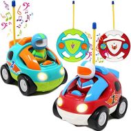 [아마존베스트]JOYIN 2 Pack Cartoon RC Race Car Radio Remote Control with Music & Sound Toy for Baby, Toddler, Children Cars, School Classroom Prize, 2 Year Old Easter Basket Stuffer Fillers, Christmas