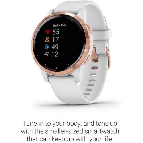 가민 [아마존베스트]Garmin vivoactive 4S, Smaller-Sized GPS Smartwatch, Features Music, Body Energy Monitoring, Animated Workouts, Pulse Ox Sensors, Rose Gold with White Band