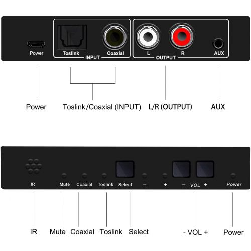  Dingsun Optical to RCA, Digital to Analog Audio Converter, Optical to RCA Converter with Volume Control, DAC Converter Supports Sampling Rate Highest 192KHz, 24bit, Digital Audio Converter