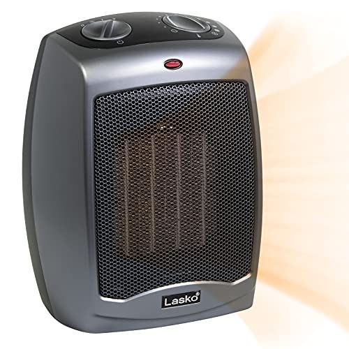  Lasko 754201 Small Portable 1500W Electric Ceramic Space Heater with Tip-Over Safety Switch, Overheat Protection, Thermostat and Extra Long 8-ft Cord for Indoor Ho, 9.2 x 7 x 6 inc