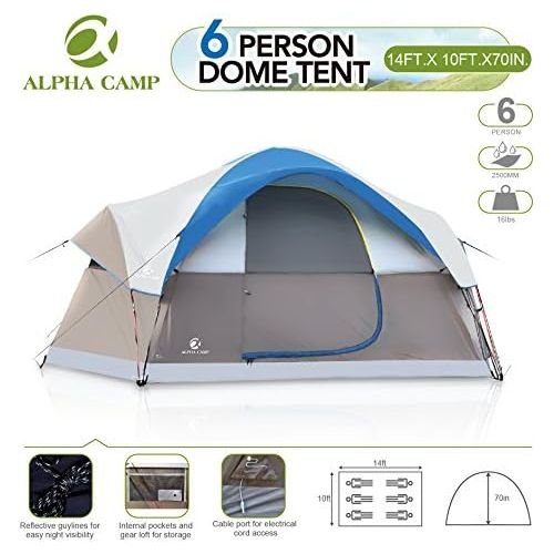  ALPHA CAMP 6 Person Family Tent Dome Camping Tent with Carry Bag and Rainfly