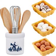 Skylety 28 Pieces 1:12 Dollhouse Kitchen Decorations, 6 Pieces Miniature Egg Beater and Utensils with 18 Pieces Mini Egg Models Miniature Food Toy with Pottery Holder Pretend Play