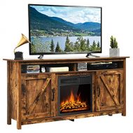 Tangkula Industrial Fireplace TV Stand for TVs Up to 65 Inches, Entertainment Center w/ 1500W Fireplace, Fireplace Media Console Table, Electric Heater w/ Adjustable Brightness & R