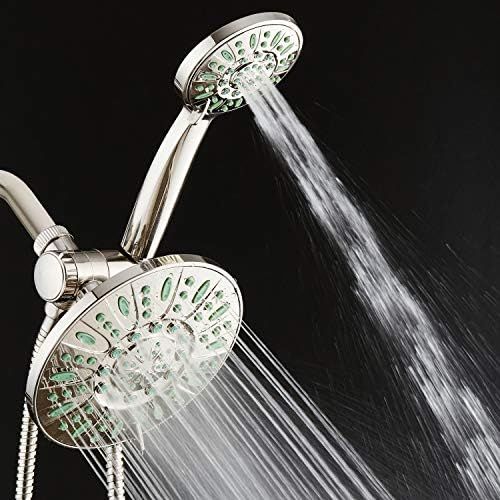  AquaDance Antimicrobial/Anti-Clog High-Pressure 30-setting Rainfall Shower Combo, Microban Nozzle Protection from Growth of Mold, Mildew & Bacteria, Brushed Nickel Finish/Coral Gre